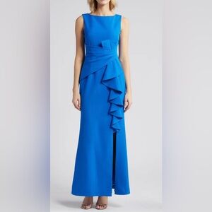 Eliza J cobalt blue ruffle front gown size 6